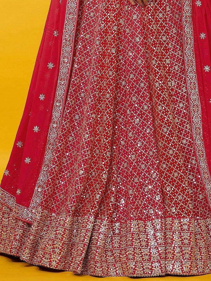 Adorable Red Sequins Georgette Wedding Lehenga Choli With Dupatta - Ethnic Plus In