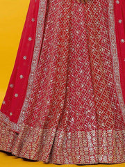 Adorable Red Sequins Georgette Wedding Lehenga Choli With Dupatta - Ethnic Plus In
