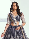 Adorable Slate Grey Embroidered Net Engagement Wear Lehenga Choli - Ethnic Plus In