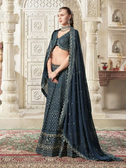 Adorable Teal Blue Thread Work Georgette Function Wear Lehenga Choli - Ethnic Plus In