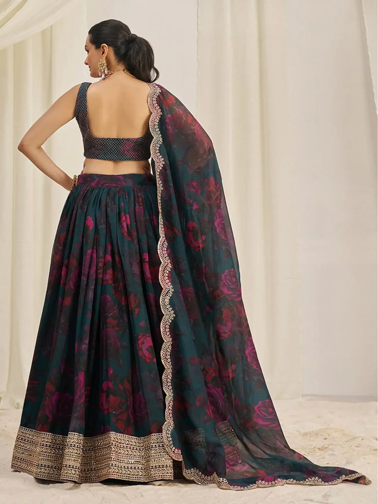 Adorable Teal Green Organza Function Wear Lehenga Choli With Dupatta - Ethnic Plus In