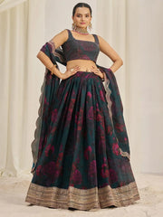 Adorable Teal Green Organza Function Wear Lehenga Choli With Dupatta - Ethnic Plus In