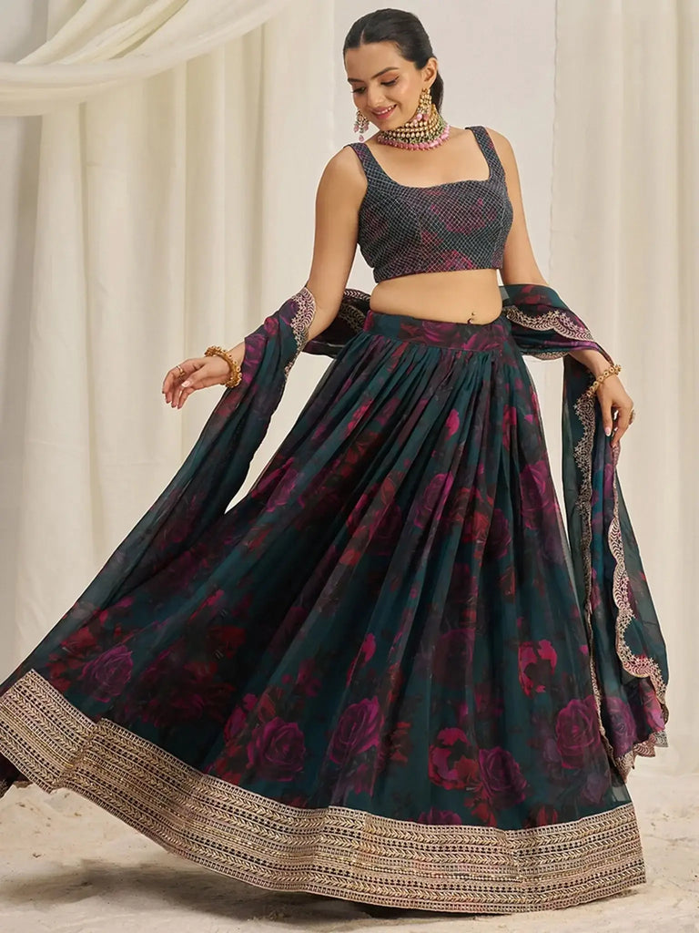 Adorable Teal Green Organza Function Wear Lehenga Choli With Dupatta - Ethnic Plus In
