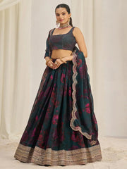 Adorable Teal Green Organza Function Wear Lehenga Choli With Dupatta - Ethnic Plus In