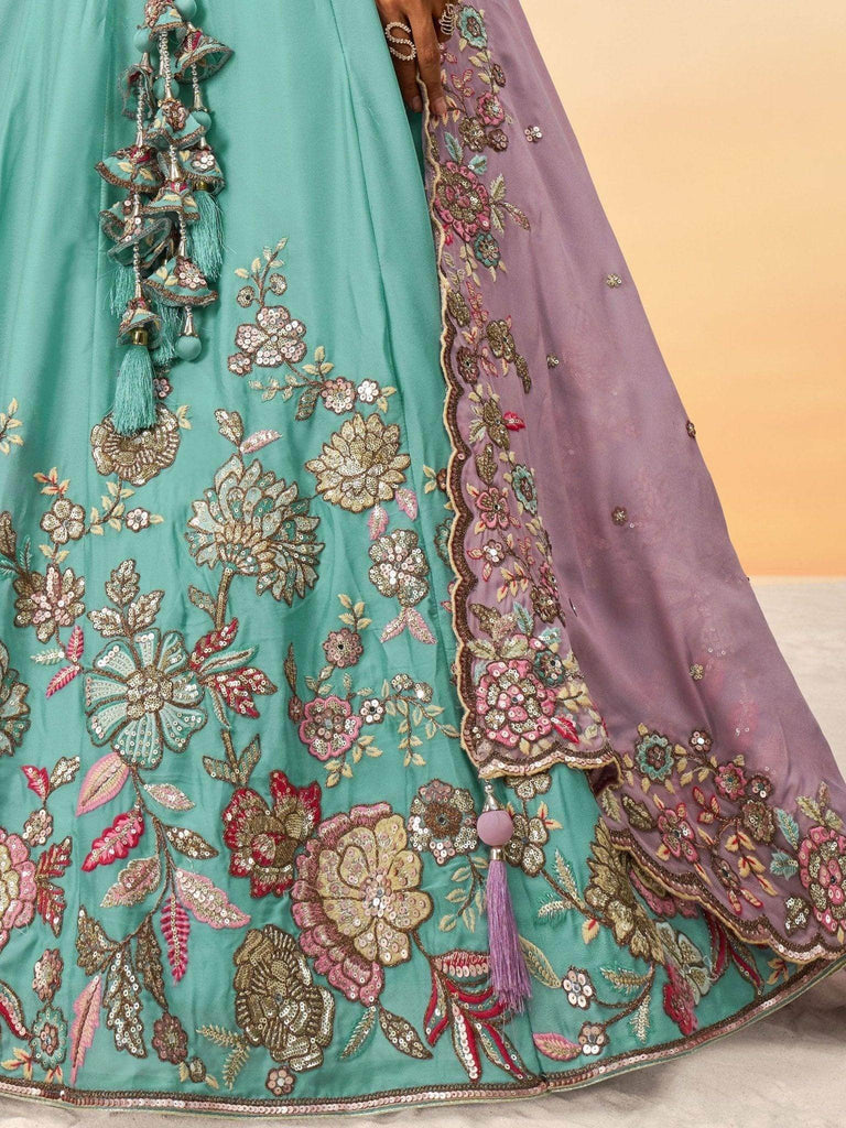 Adorable Turquoise Embroidered Georgette Wedding Wear Lehenga Choli - Ethnic Plus In