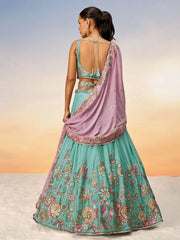 Adorable Turquoise Embroidered Georgette Wedding Wear Lehenga Choli - Ethnic Plus In