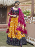 Adorable Yellow Embroidered Cotton Navratri Lehenga Choli With Dupatta - Ethnic Plus In