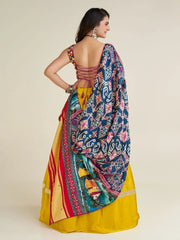 Adorable Yellow Gamthi Work Satin Navratri Wear Lehenga Choli With Dupatta - Ethnic Plus In