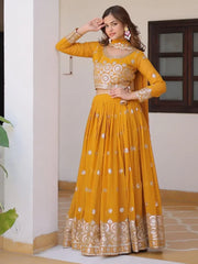 Adorable Yellow Sequins Georgette Haldi Wear Lehenga Choli - Ethnic Plus In