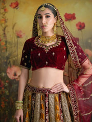 Adorable Yellow Sequins Velvet Bridal Lehenga Choli With Double Dupatta - Ethnic Plus In