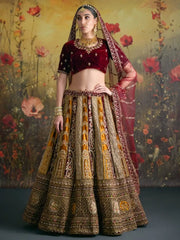 Adorable Yellow Sequins Velvet Bridal Lehenga Choli With Double Dupatta - Ethnic Plus In