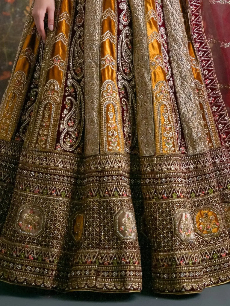 Adorable Yellow Sequins Velvet Bridal Lehenga Choli With Double Dupatta - Ethnic Plus In