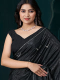 Adorable Black Jarkan Work Crepe Party Wear Saree With Blouse