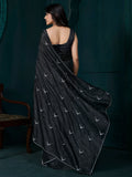 Adorable Black Jarkan Work Crepe Party Wear Saree With Blouse