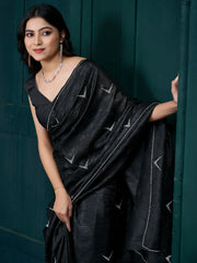 Adorable Black Jarkan Work Crepe Party Wear Saree With Blouse
