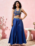 Adorning Blue Khatli Work Sangeet Wear Crop Top Palazzo With Shrug - Ethnic Plus In