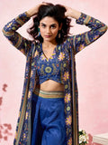 Adorning Blue Khatli Work Sangeet Wear Crop Top Palazzo With Shrug - Ethnic Plus In