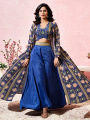 Adorning Blue Khatli Work Sangeet Wear Crop Top Palazzo With Shrug - Ethnic Plus In