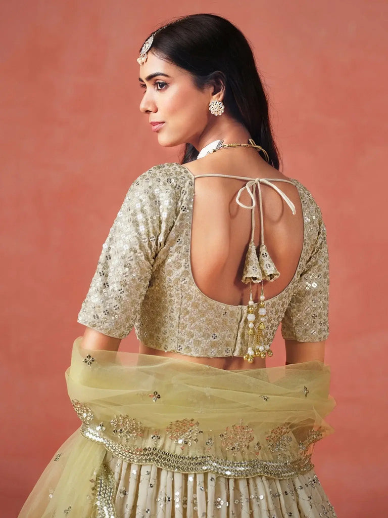 Adorning Yellow Georgette Haldi Wear Lehenga Choli With Dupatta - Ethnic Plus In