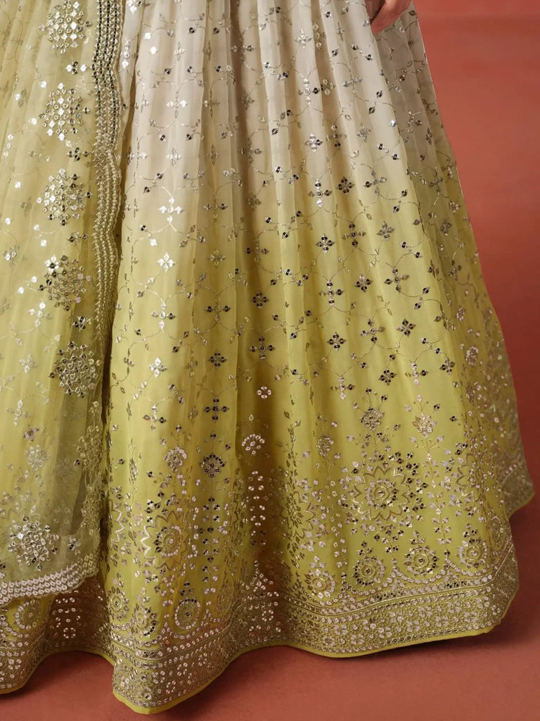 Adorning Yellow Georgette Haldi Wear Lehenga Choli With Dupatta - Ethnic Plus In