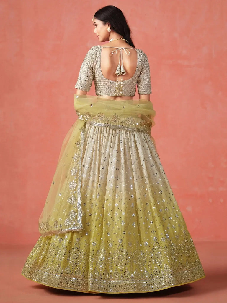 Adorning Yellow Georgette Haldi Wear Lehenga Choli With Dupatta - Ethnic Plus In
