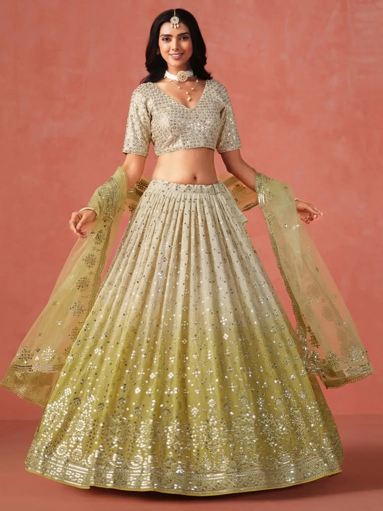 Adorning Yellow Georgette Haldi Wear Lehenga Choli With Dupatta - Ethnic Plus In