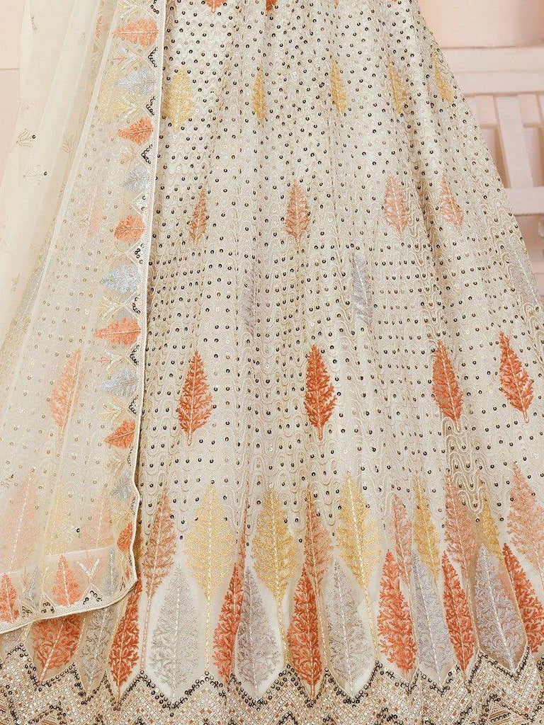 Gorgeous Off-White Sequins Net Traditional Lehenga Choli With Dupatta