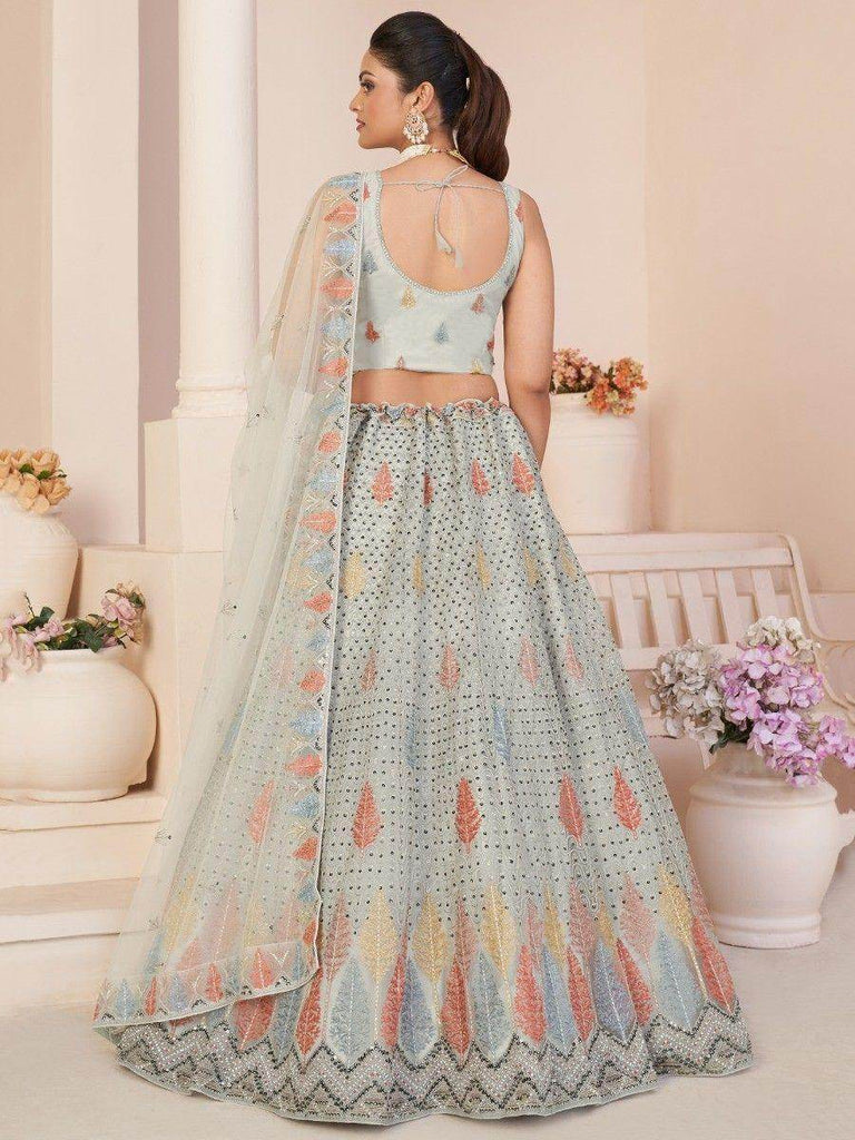 Stunning Grey Sequins Net Reception Wear Lehenga Choli With Dupatta