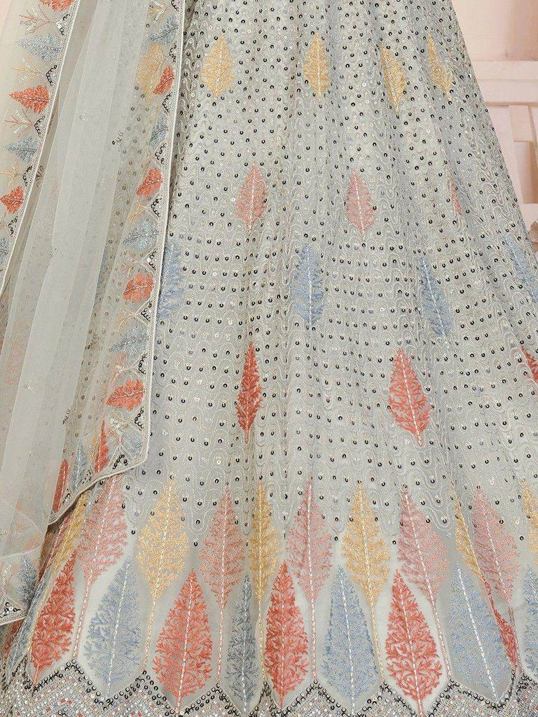 Stunning Grey Sequins Net Reception Wear Lehenga Choli With Dupatta