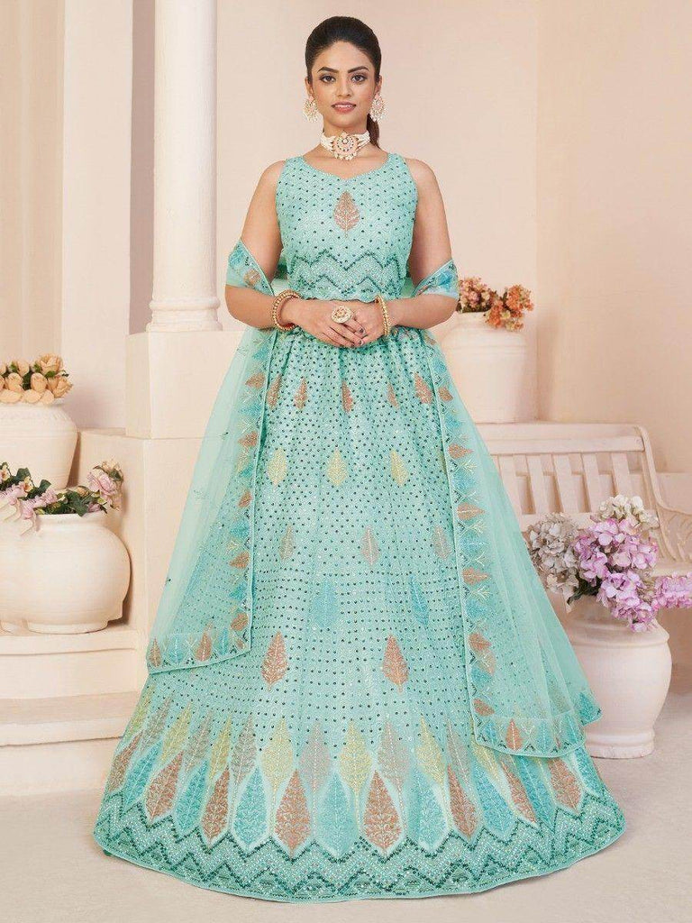 Incredible Turquoise Sequins Net Festival Wear Lehenga Choli