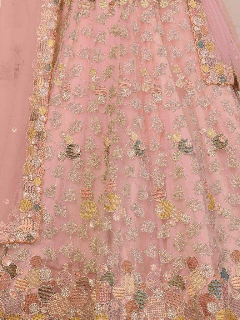 Captivating Baby Pink Thread Work Net Designer Lehenga Choli