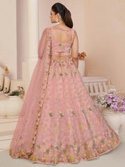 Captivating Baby Pink Thread Work Net Designer Lehenga Choli