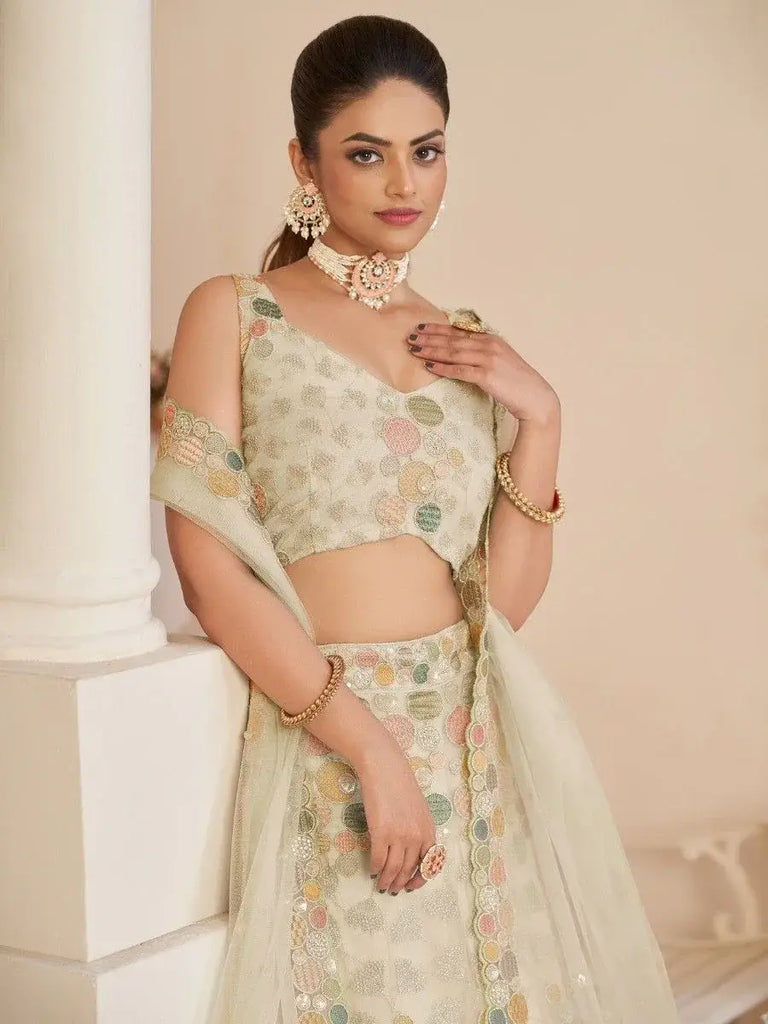 Glamorous White Zari Work Net Wedding Lehenga Choli With Dupatta