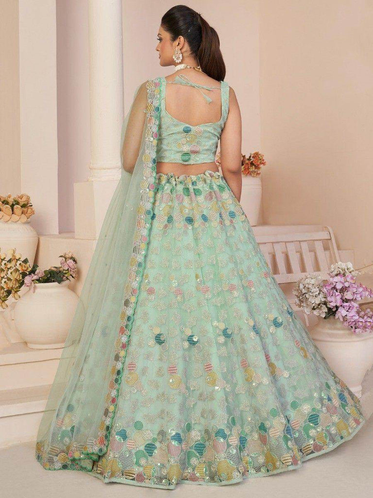 Bewitching Turquoise Sequins Net Reception Wear Lehenga Choli