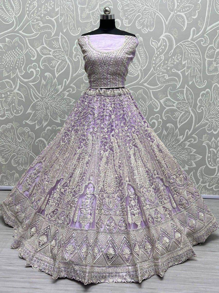 Majestic Lavender Heavy Embroidered Net Engagement Wear Lehenga Choli