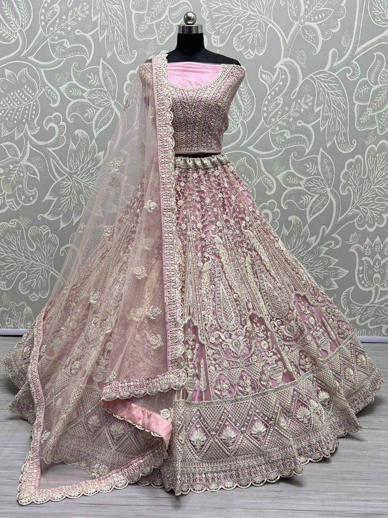 Attractive Pink Embroidered Net Bridesmaid Lehenga Choli