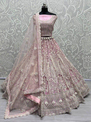 Attractive Pink Embroidered Net Bridesmaid Lehenga Choli
