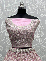 Attractive Pink Embroidered Net Bridesmaid Lehenga Choli