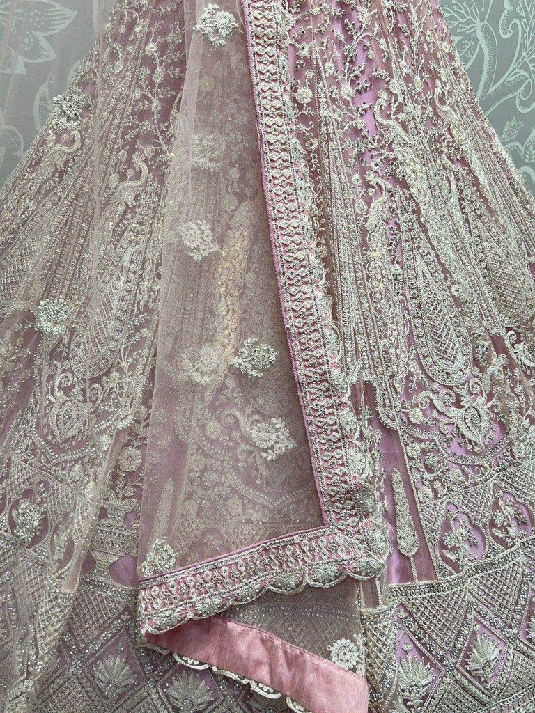 Attractive Pink Embroidered Net Bridesmaid Lehenga Choli