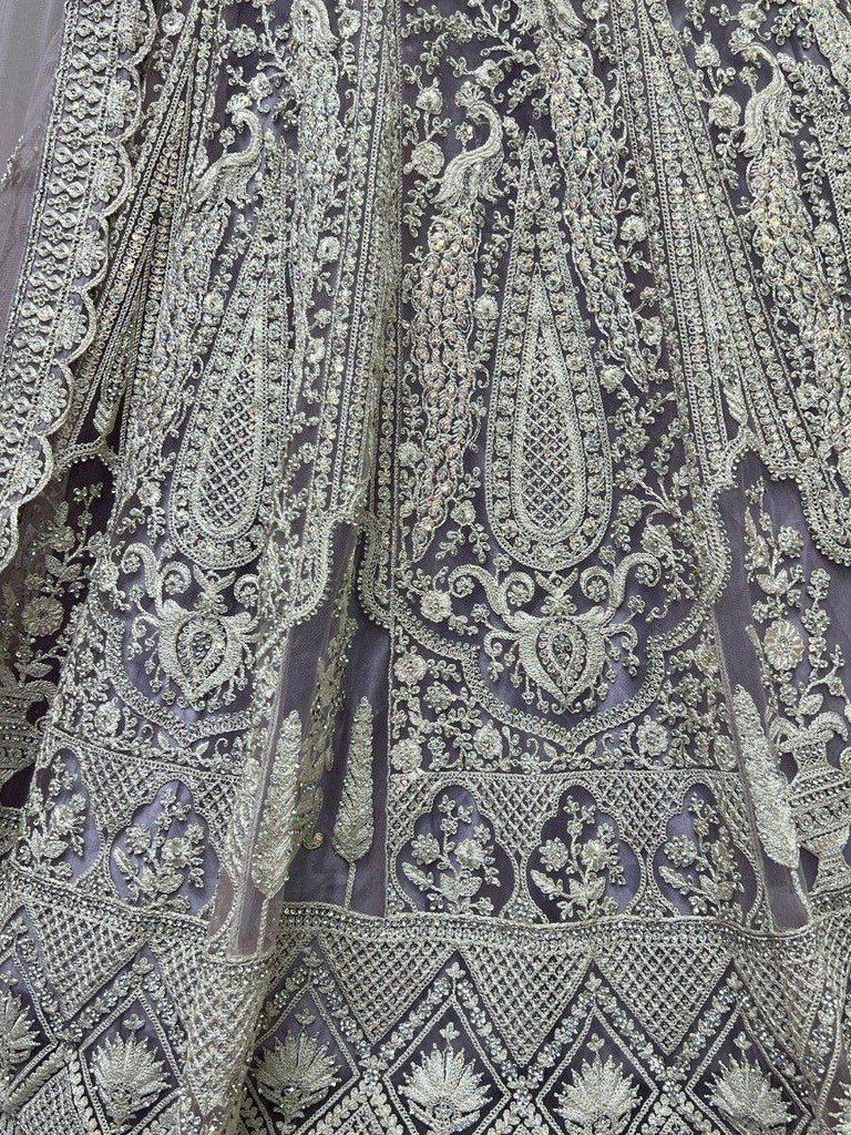 Stunning Grey Dori Work Net Engagement Wear Lehenga Choli