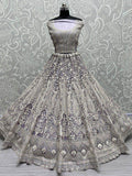 Stunning Grey Dori Work Net Engagement Wear Lehenga Choli