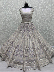 Stunning Grey Dori Work Net Engagement Wear Lehenga Choli