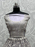 Stunning Grey Dori Work Net Engagement Wear Lehenga Choli