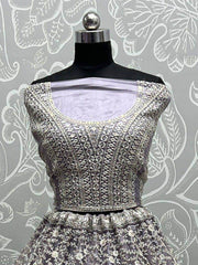 Stunning Grey Dori Work Net Engagement Wear Lehenga Choli