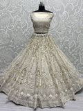 Gorgeous Sage Green Embroidered Net Lehenga Choli With Dupatta