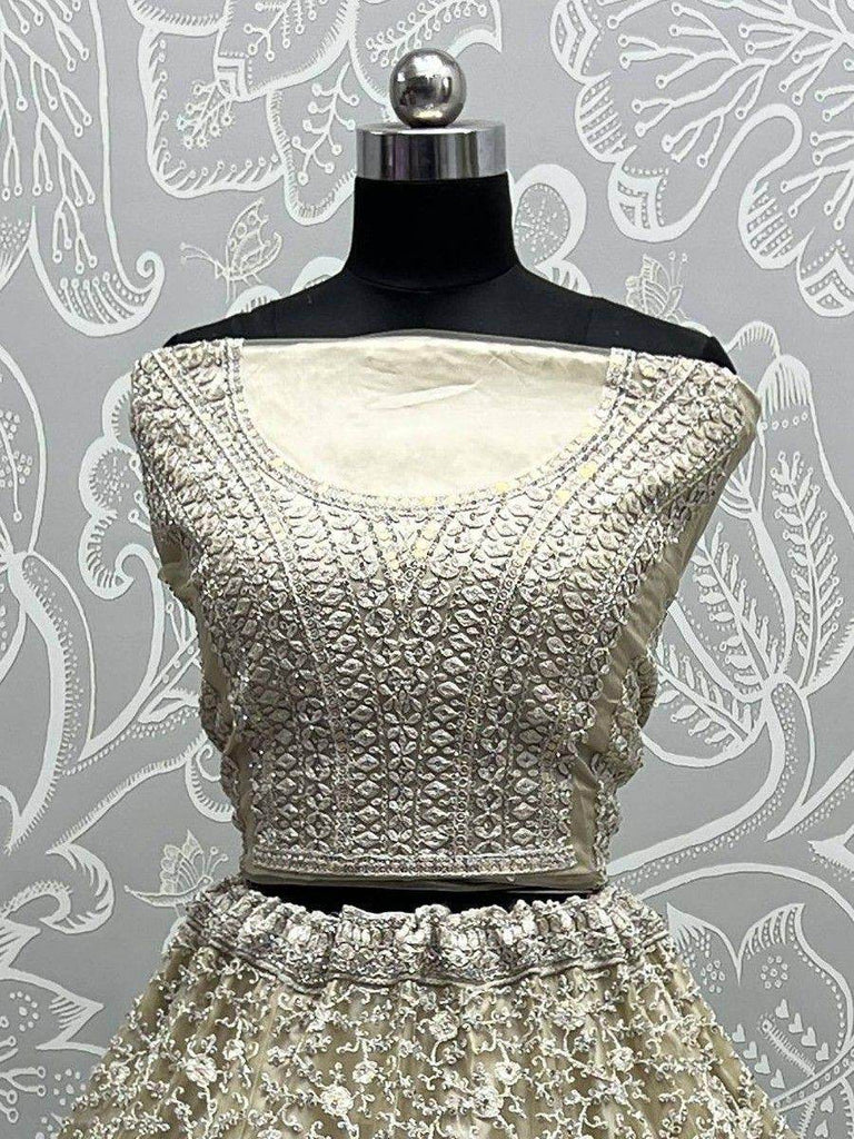 Gorgeous Sage Green Embroidered Net Lehenga Choli With Dupatta