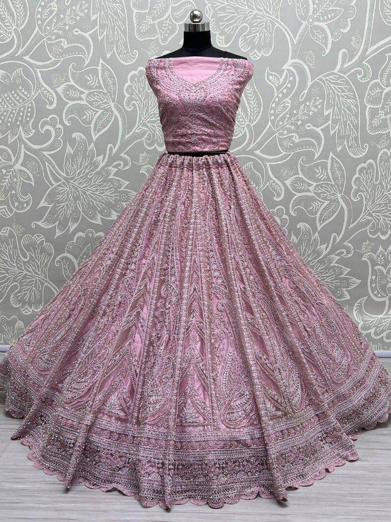 Gorgeous Pink Embroidered Net Engagement Wear Lehenga Choli