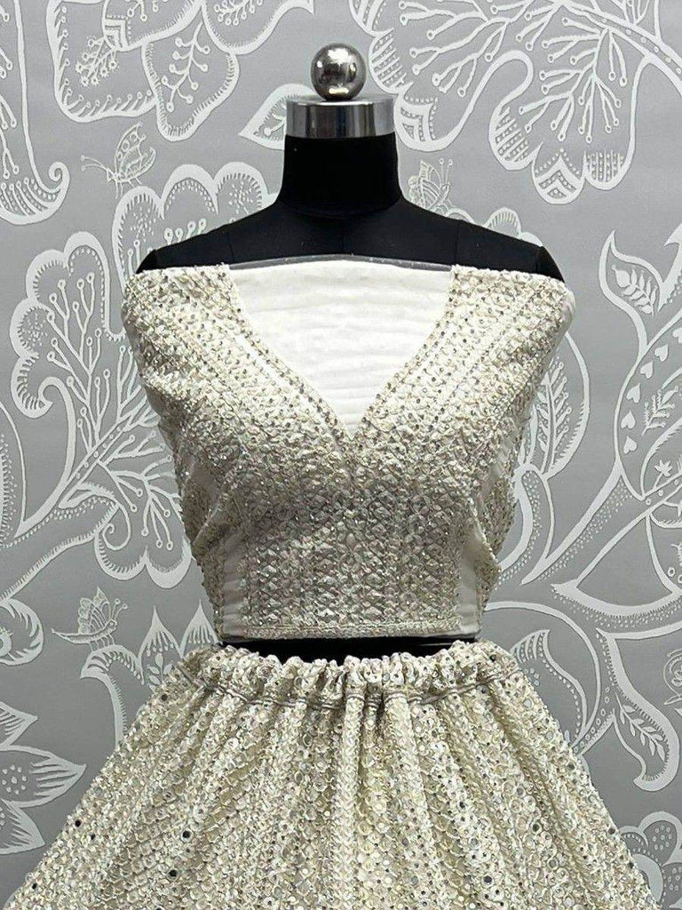 Captivating Cream Thread Work Net Reception Wear Lehenga Choli