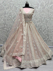 Glamorous Pink Embroidered Net Engagement Lehenga Choli