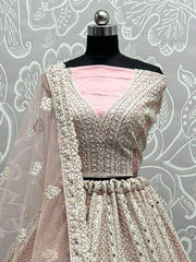 Glamorous Pink Embroidered Net Engagement Lehenga Choli